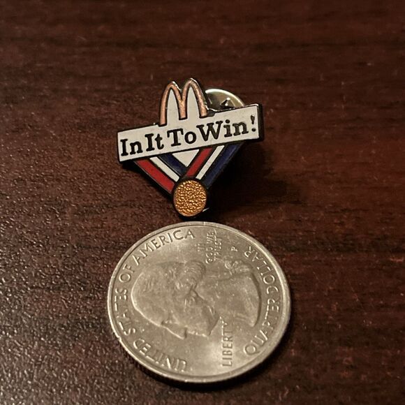 McDonald’s “In It To Win!” Gold Medal Employee Lapel Hat Pin - Picture 2 of 3